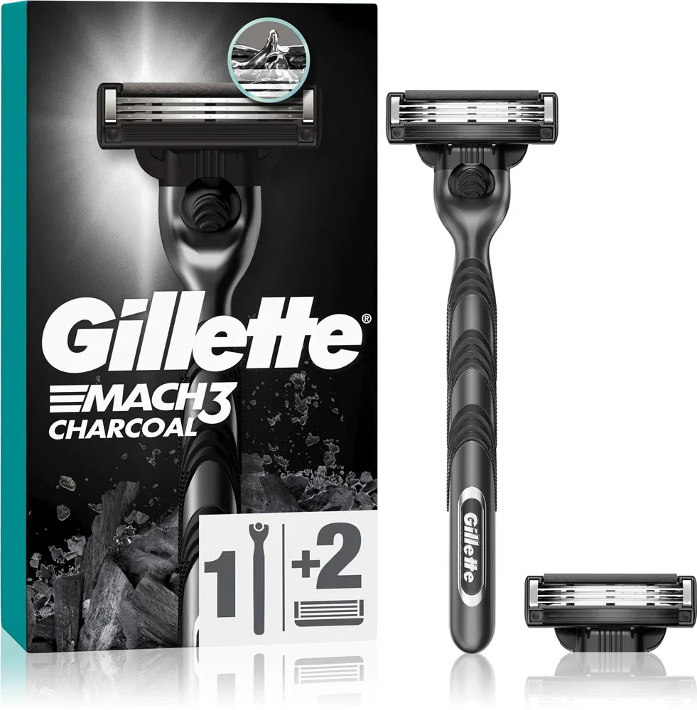 Бритва мужская Gillette Mach3 Charcoal 3 лезвия, полоска с древесным углём, 2 шт