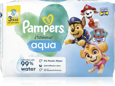 Pampers Harmonie Aqua Paw Patrol - Увлажняющие очищающие салфетки для детей, 144 шт, 144 шт