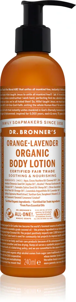 Dr. Bronner’s Orange & Levender - Питательное увлажняющее молочко для тела, 240 мл