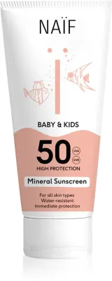 Naif Baby & Kids Mineral Sunscreen SPF 50 - Защитный крем для загара для младенцев и детей, SPF 50 175 мл
