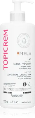 Topicrem MELA Unifying Ultra-Moisturizing Milk SPF15 - Увлажняющее молочко против пигментных пятен на коже, SPF 15 500 мл
