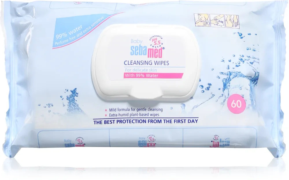 Влажные салфетки детские Sebamed Baby Care очищающие, для дома и поездок, 60 шт