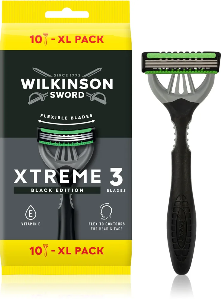 Одноразовые станки Wilkinson Sword Xtreme 3 Black Edition с тремя лезвиями, для гладкого бритья, 10 шт, 4 шт / 8 шт / 10 шт