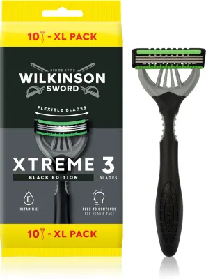 Одноразовые станки Wilkinson Sword Xtreme 3 Black Edition с тремя лезвиями, для гладкого бритья, 10 шт, 10 шт