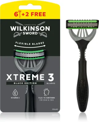 Одноразовые станки Wilkinson Sword Xtreme 3 Black Edition с тремя лезвиями, для гладкого бритья, 10 шт, 8 шт