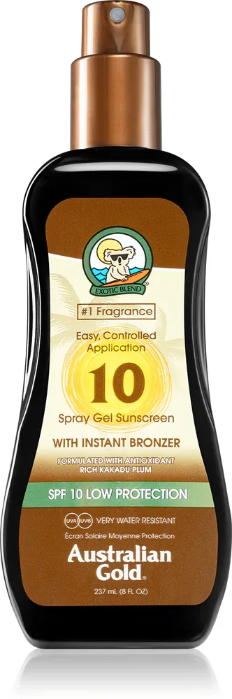 Australian Gold Spray Gel Sunscreen With Instant Bronzer - Солнцезащитный спрей для загара с бронзатором SPF10, 237 мл