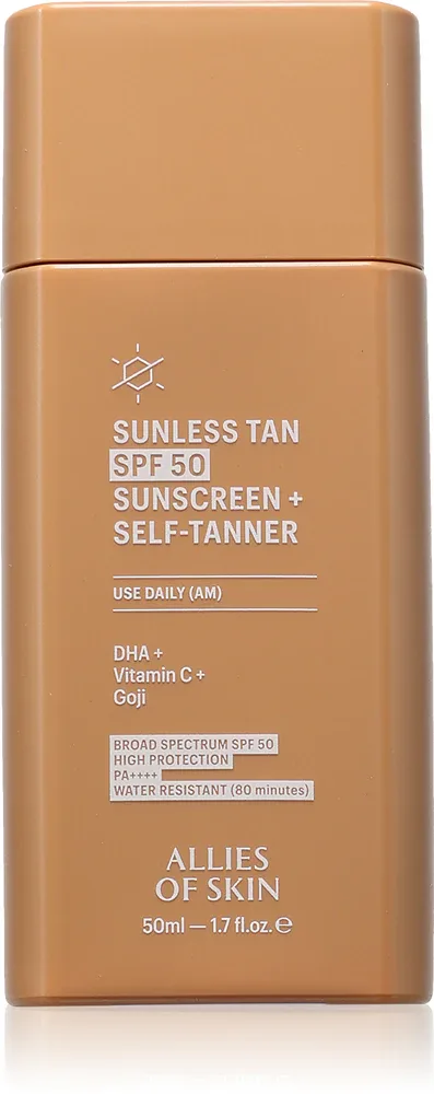Allies of Skin Sunless Tan SPF 50 Sunscreen + Self-Tanner - Крем для загара с самозагаром SPF 50, 50 мл