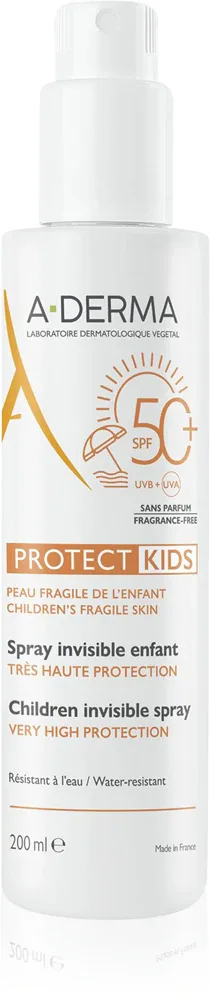 A-Derma Protect Kids Children Invisible Spray - Защитное молочко для загара в спрее SPF 50+ для детей, 200 мл