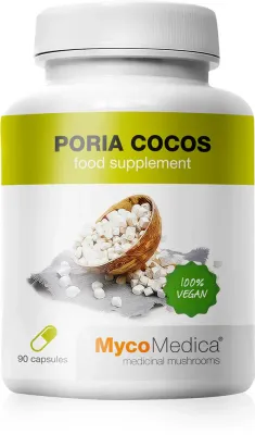Добавка с экстрактами грибов MycoMedica Poria Cocos в капсулах, для жизненного тонуса, 90 капсул