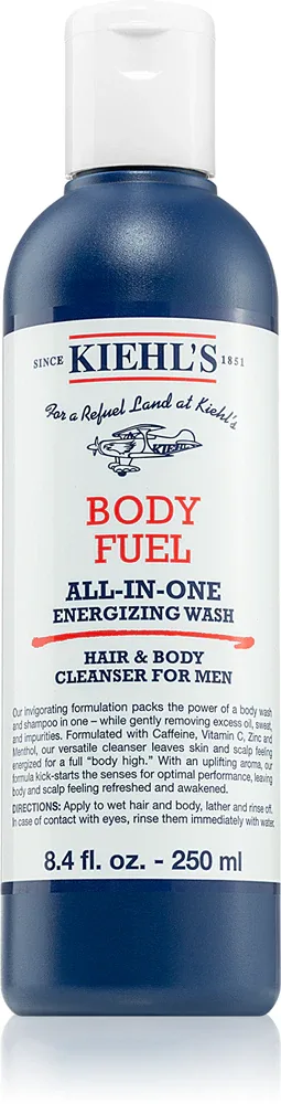Kiehl's Body Fuel All-in One Energizing Wash - Шампунь и гель для душа для всех типов кожи, включая чувствительную, 250 мл