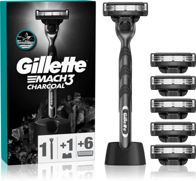 Бритва мужская Gillette Mach3 Charcoal 3 лезвия, с подставкой, 6 шт