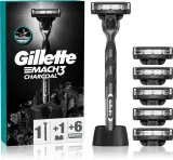 Бритва мужская Gillette Mach3 Charcoal 3 лезвия, с подставкой, 6 шт — фото 1