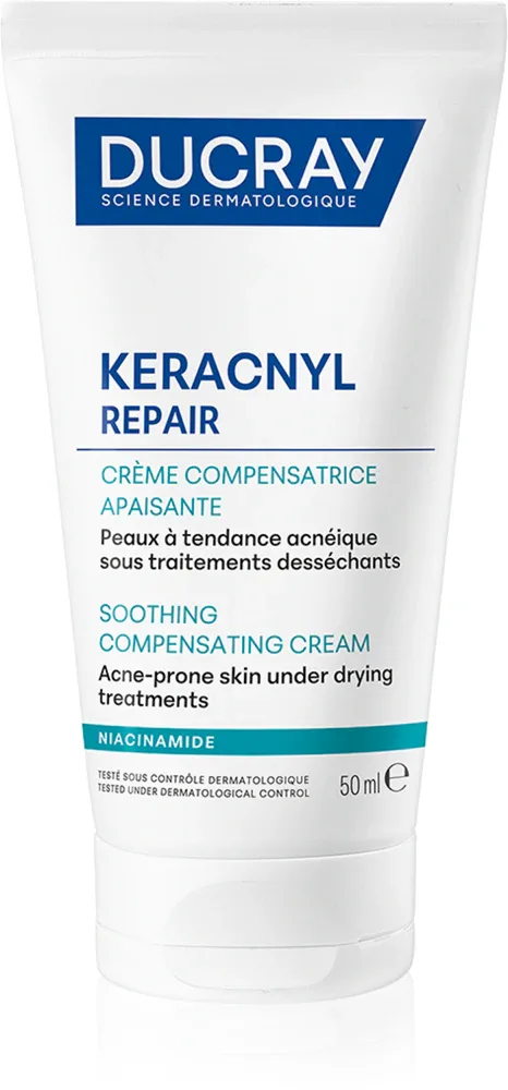 Ducray Keracnyl Repair Soothing Compensating Cream - Крем увлажняющий и успокаивающий для чувствительной кожи с предрасположенностью к высыпаниям, 50 мл
