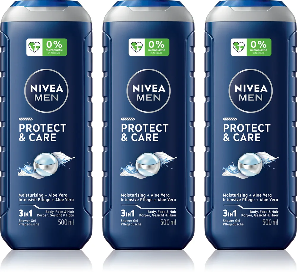 NIVEA MEN Protect & Care - Гель для душа для мужчин удобная упаковка 3 x 500 мл 3 x 500 мл