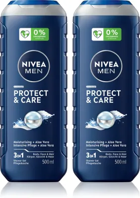 NIVEA MEN Protect & Care - Гель для душа для лица, тела и волос, удобная упаковка 2 x 500 мл 2 x 500 мл