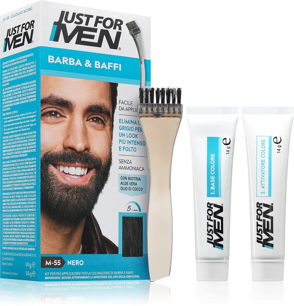 Just for Men Men Moustache & Beard - Краска для бороды для закрытия седины, 1 шт, оттенок M-55 Black