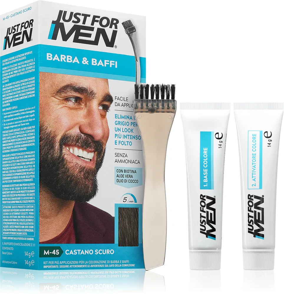 Just for Men Men Moustache & Beard - Краска для бороды для закрытия седины, 1 шт, оттенок M-45 Dark Brown