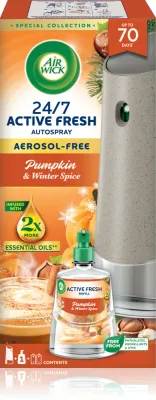 Air Wick Active Fresh Pumpkin & Winter Spice - Автоматический освежитель воздуха с запасным блоком, 228 мл
