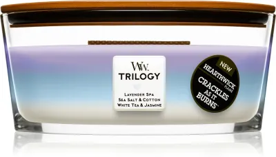 Woodwick Trilogy Calming Retreat - Ароматическая свеча с деревянным фитилем (hearthwick) с деревянным фитилем (hearthwick), 453.6 г