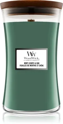 Woodwick Mint Leaves & Oak - Ароматическая свеча с деревянным фитилем