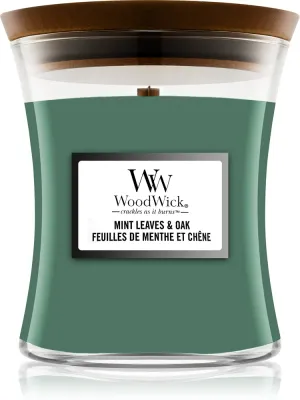 Woodwick Mint Leaves & Oak - Ароматическая свеча с деревянным фитилем, с деревянным фитилем 275 г