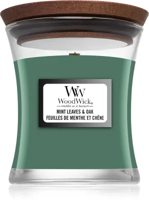 Woodwick Mint Leaves & Oak - Ароматическая свеча с деревянным фитилем, с деревянным фитилем 85 г