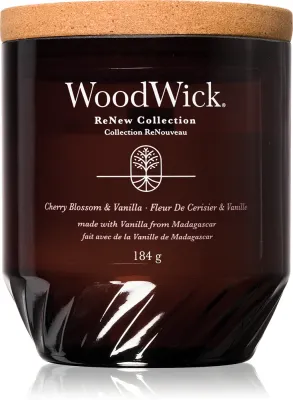 Woodwick Renew Cherry Blossom & Vanilla - Ароматическая свеча с деревянным фитилем, с деревянным фитилем 184 г