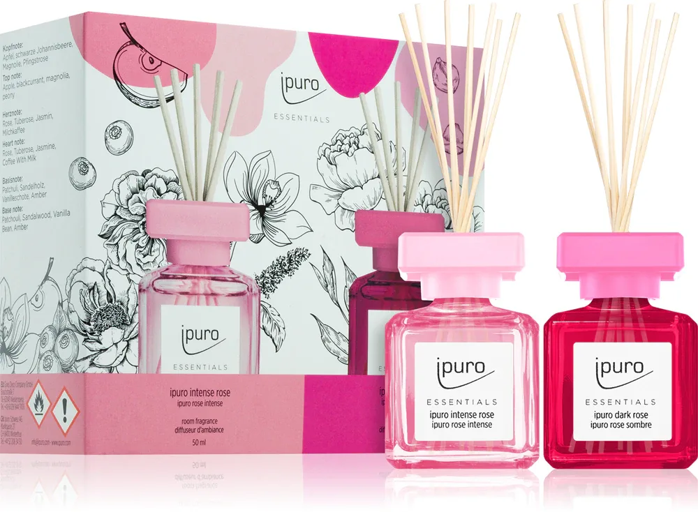 Набор ароматических диффузоров ipuro Essentials Intense Dark Rose подарочный, 2 шт. по 50 мл