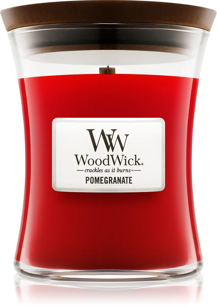 Woodwick Pomegranate - Ароматическая свеча с деревянным фитилем с деревянным фитилем, 275 г