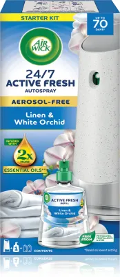 Air Wick Active Fresh Linen & White Orchid - Автоматический освежитель воздуха с запасным блоком, 228 мл
