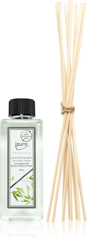 ipuro Essentials Black Bamboo - Наполнитель для диффузоров + ароматические палочки для диффузора + patyczki zapachowe do dyfuzora zapachowego, 200 мл