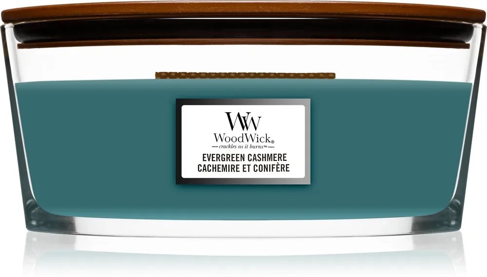 Woodwick Evergreen Cashmere - Ароматическая свеча с деревянным фитилем (hearthwick) с деревянным фитилем (hearthwick), 453.6 г