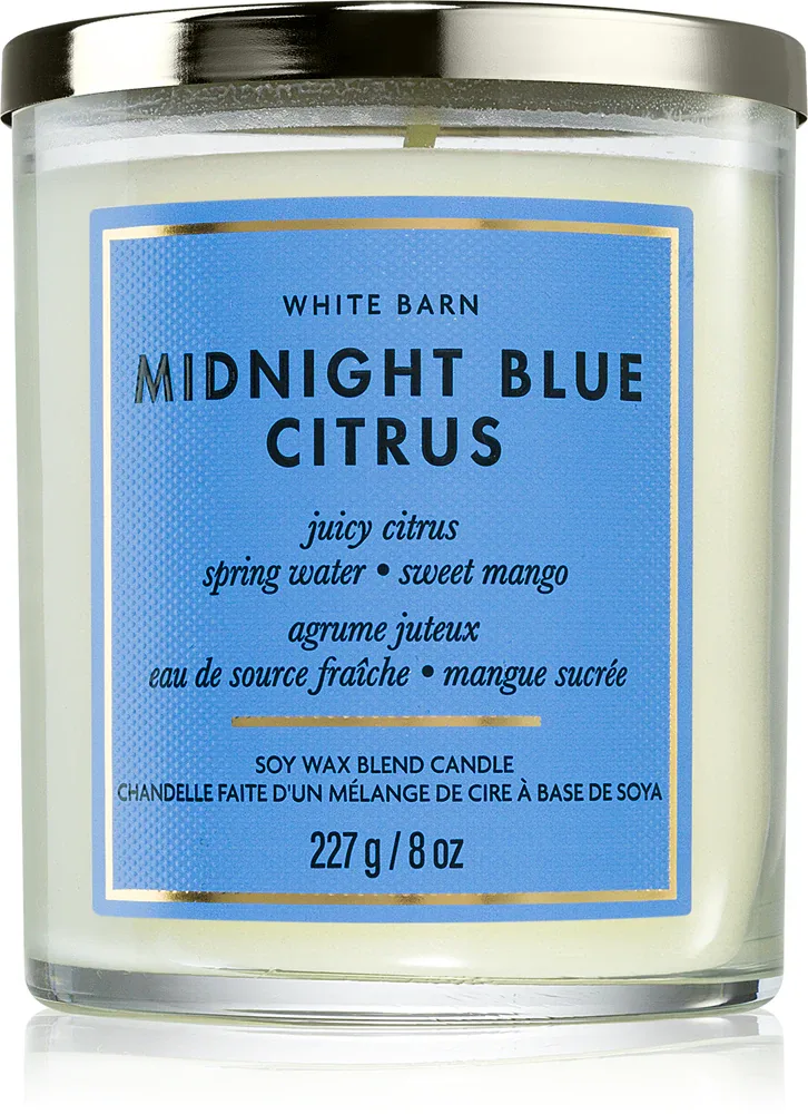 Bath & Body Works Midnight Blue Citrus - Ароматическая свеча Bath Body Works Midnight Blue Citrus, из соевого воска, свежий цитрусовый аромат, 227 г, 227 г