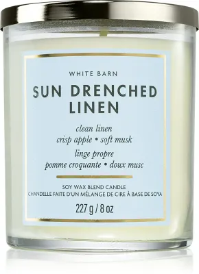 Bath & Body Works Sun Drenched Linen - Ароматическая свеча Bath Body Works Sun Drenched Linen, из соевого воска, свежий весенний аромат, 227 г, 227 г