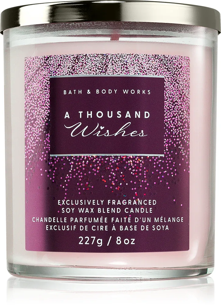 Bath & Body Works A Thousand Wishes - Ароматическая свеча Bath Body Works A Thousand Wishes, из соевого воска, свежий летний аромат, 226 г, 226 г