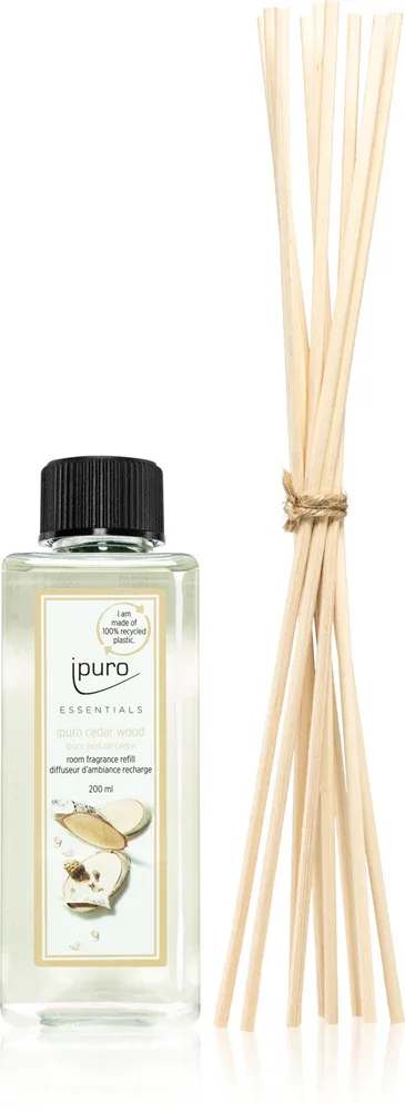 ipuro Essentials Cedar Wood - Наполнение для диффузоров + ароматические палочки для аромадиффузора + patyczki zapachowe do dyfuzora zapachowego, 200 мл
