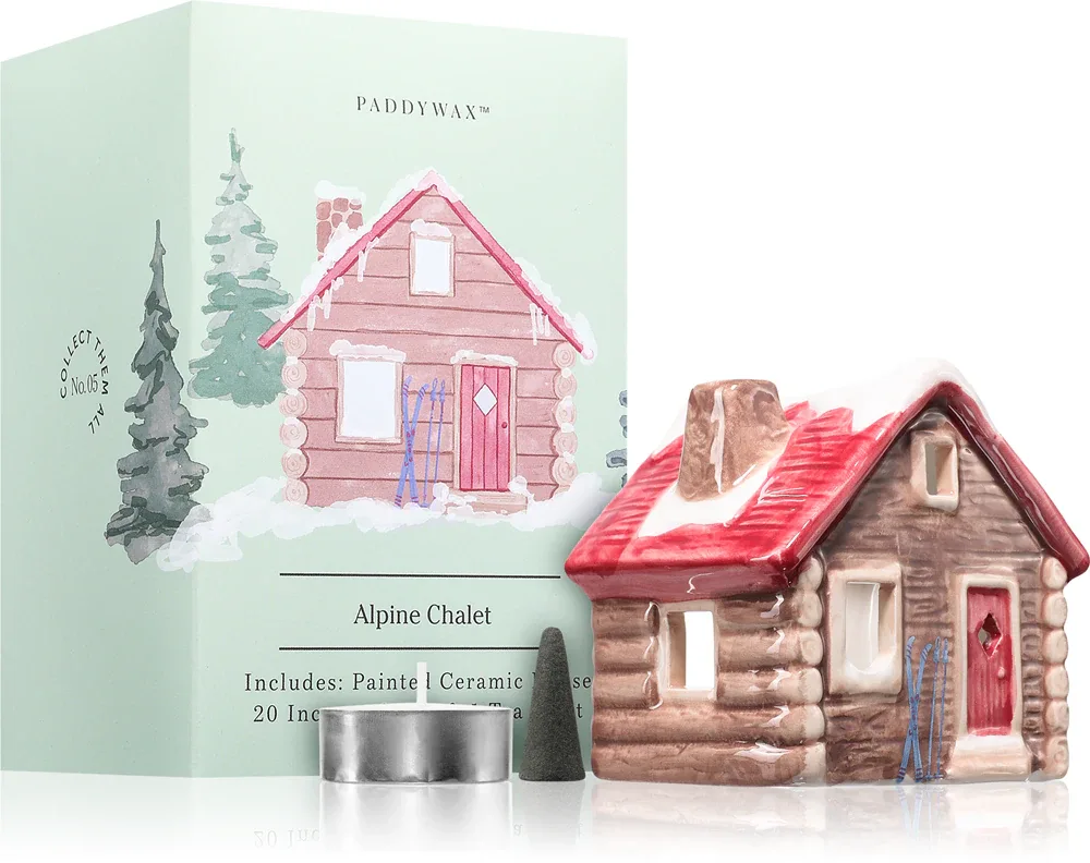 Подарочный набор Paddywax Ceramic Houses Alpine Chalet благовония с восточным ароматом и чайная свеча, 1 шт