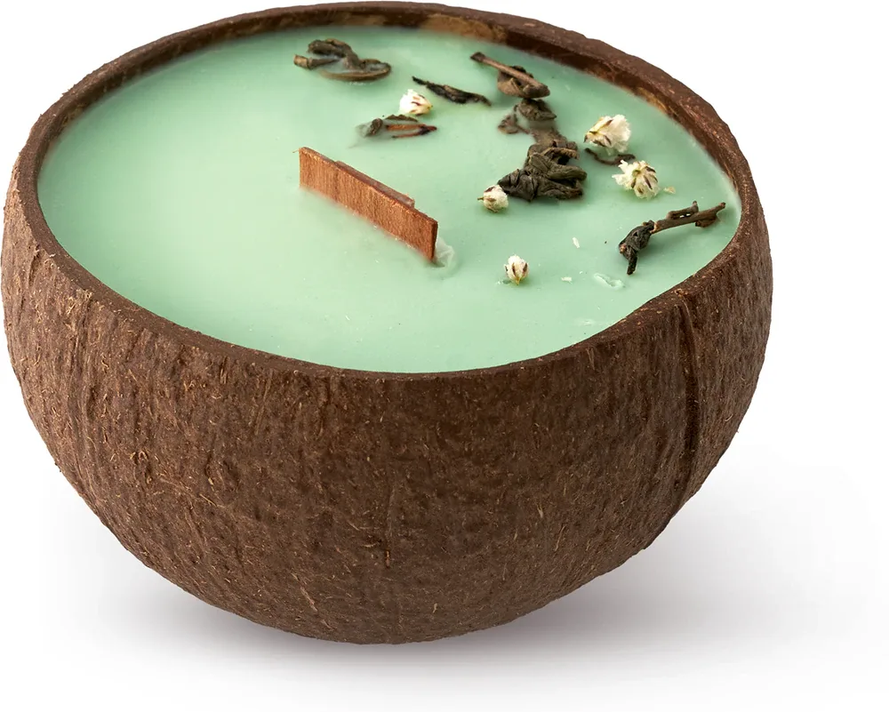 Свеча ароматическая Tropicandle Green Tea травяная, свежая, дизайнерская, 350 мл с деревянным фитилем