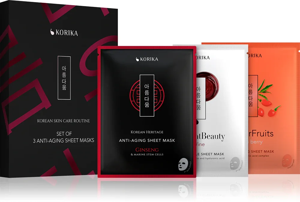 KORIKA KOREAN SKIN CARE ROUTINE SET OF 3 ANTI-AGING SHEET MASKS - Крем против морщин