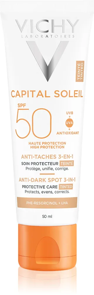 Vichy Capital Soleil - Тонирующий уход против пигментных пятен 3 в 1 SPF 50, 50 мл, оттенок Tinted