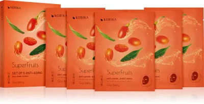 KORIKA SuperFruits Goji Berry - Set of 5 Anti-aging Face Sheet Masks - Набор масок для лица по сниженной цене с омолаживающим действием Годжи-ягоды, 5 г