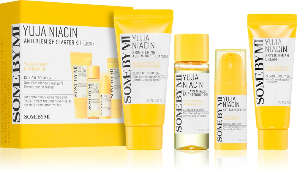 Some By Mi Yuja Niacin Anti Blemish Starter Kit - Набор для улучшения тона кожи - zestaw podróżny do ujednolicenia kolorytu skóry, 4 шт