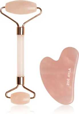 Zoë Ayla Rose Quartz Facial Roller And Gua Sha Tool - Подарочный набор для лица, 2 шт