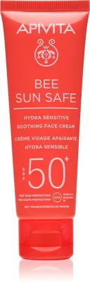 Apivita Bee Sun Safe Hydra Sensitive Soothing Face Cream SPF50+ - Увлажняющий и успокаивающий крем SPF 50+, 50 мл