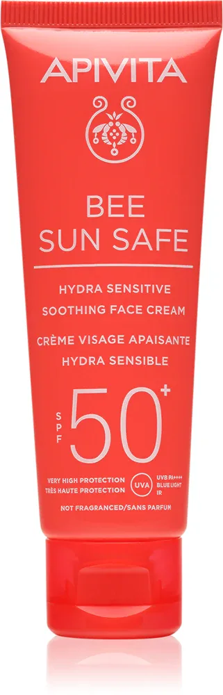 Apivita Bee Sun Safe Hydra Sensitive Soothing Face Cream SPF50+ - Увлажняющий и успокаивающий крем SPF 50+, 50 мл