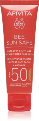 Apivita Bee Sun Safe Anti-Spot and Anti-Age Tinted Face Cream SPF50 - Защитный тонирующий крем для лица SPF 50, 50 мл, оттенок Natural