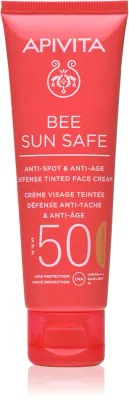 Apivita Bee Sun Safe Anti-Spot and Anti-Age Tinted Face Cream SPF50 - Защитный тонирующий крем для лица SPF 50, 50 мл, оттенок Golden