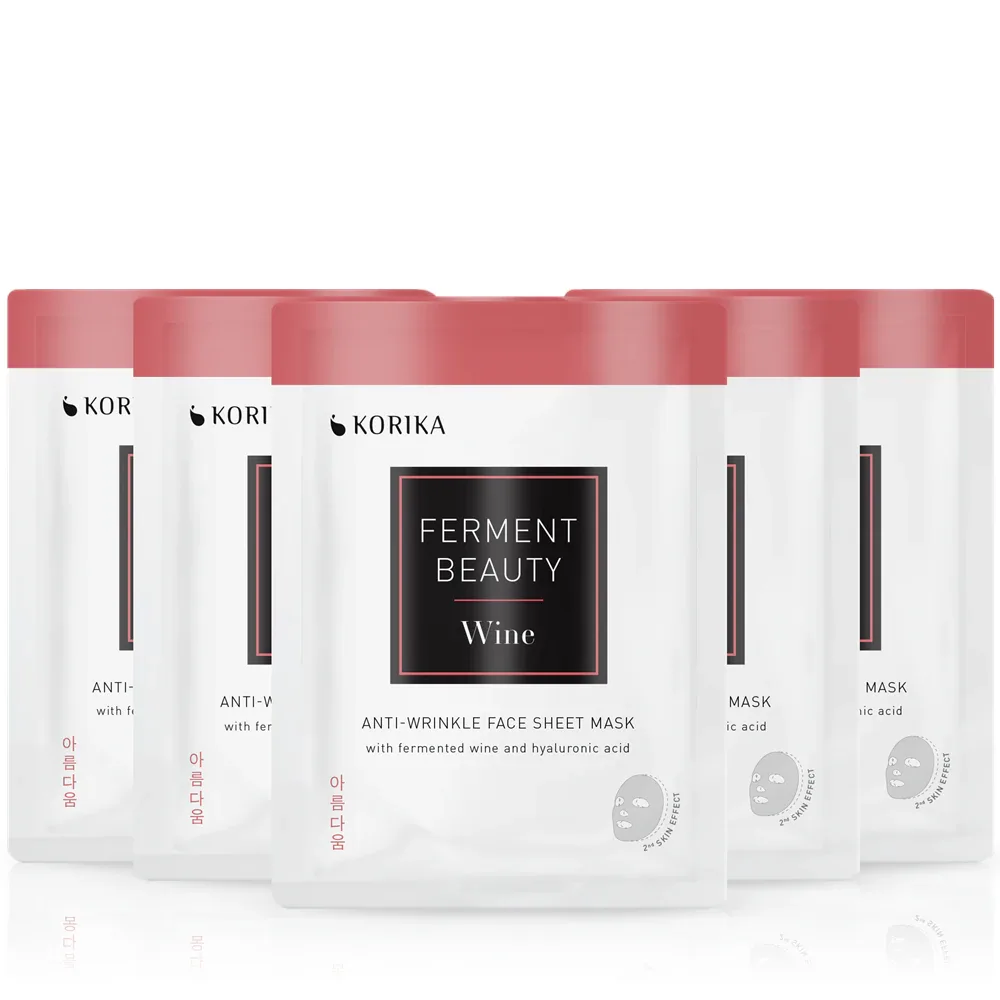 KORIKA FermentBeauty Set of 5 Anti-wrinkle Face Sheet Masks with Fermented Wine and Hyaluronic Acid - Набор масок для лица по сниженной цене