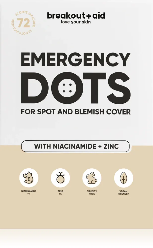 breakout + aid Emergency Dots For Spots and Blemishes - Крем для лица против прыщей с ниацинамидом и цинком, 72 шт