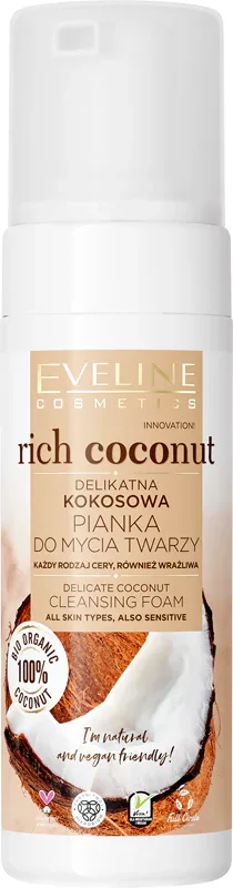 Пенка для умывания Eveline Cosmetics Rich Coconut с пробиотиками, для любого типа кожи, 150 мл